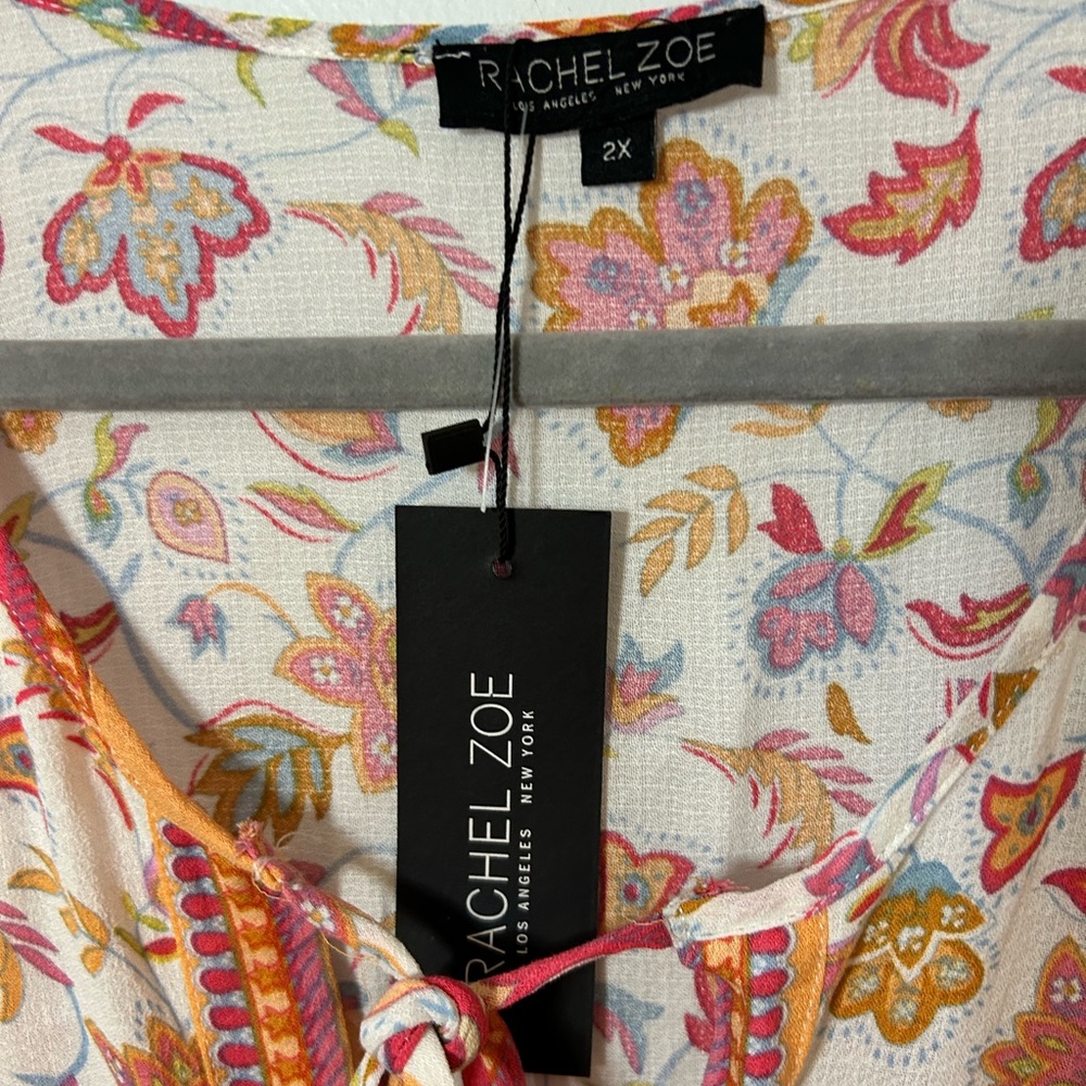 NWT Rachel Zoe Orange Cream Floral Boho Bohemian Tunic w Sailor Collar sz 2X - Picture 3 of 14